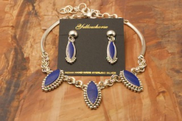 Artie Yellowhorse Genuine Blue Lapis Sterling Silver Necklace and Post Earrings Set